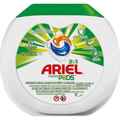 DETERGENTE LÍQUIDO ARIEL PODS POWER CÁPSULAS COM 57 UNIDADES
