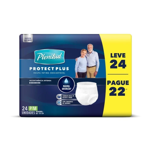 ROUPA ÍNTIMA DESCARTÁVEL PLENITUD PROTECT PLUS P/M PACOTE LEVE 24 PAGUE 22 UNIDADES