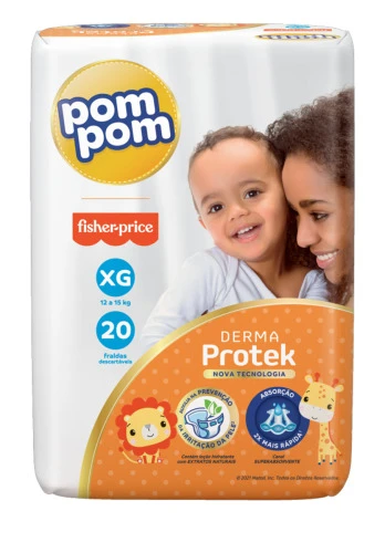 FRALDA DESCARTÁVEL INFANTIL POM POM DERMA PROTEK XG PACOTE 20 UNIDADES