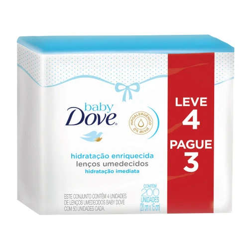 LENÇOS UMEDECIDOS BABY DOVE HIDRATAÇÃO ENRIQUECIDA 50 UNIDADES