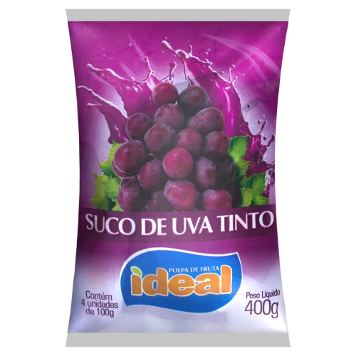 POLPA DE FRUTA SUCO DE UVA TINTO IDEAL PACOTE 400G 4 UNIDADES