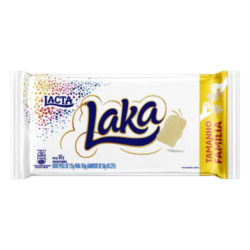 CHOCOLATE BRANCO LACTA LAKA PACOTE 165G TAMANHO FAMÍLIA