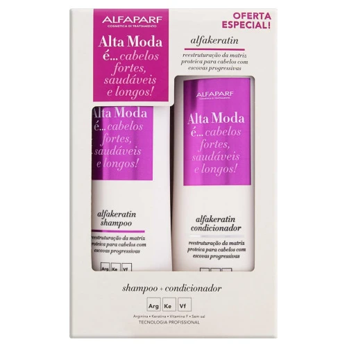 KIT SHAMPOO 300ML + CONDICIONADOR 300ML ALTA MODA ALFAKERATIN